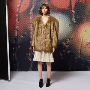 Topshop Faux Fur Chubby Coat‎ Black Brown XS / 0 / 2 Mob Wife